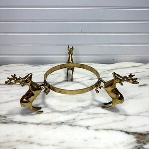 Vintage Hollywood Regency Stag Brass Pedestal Bowl Stand Christmas